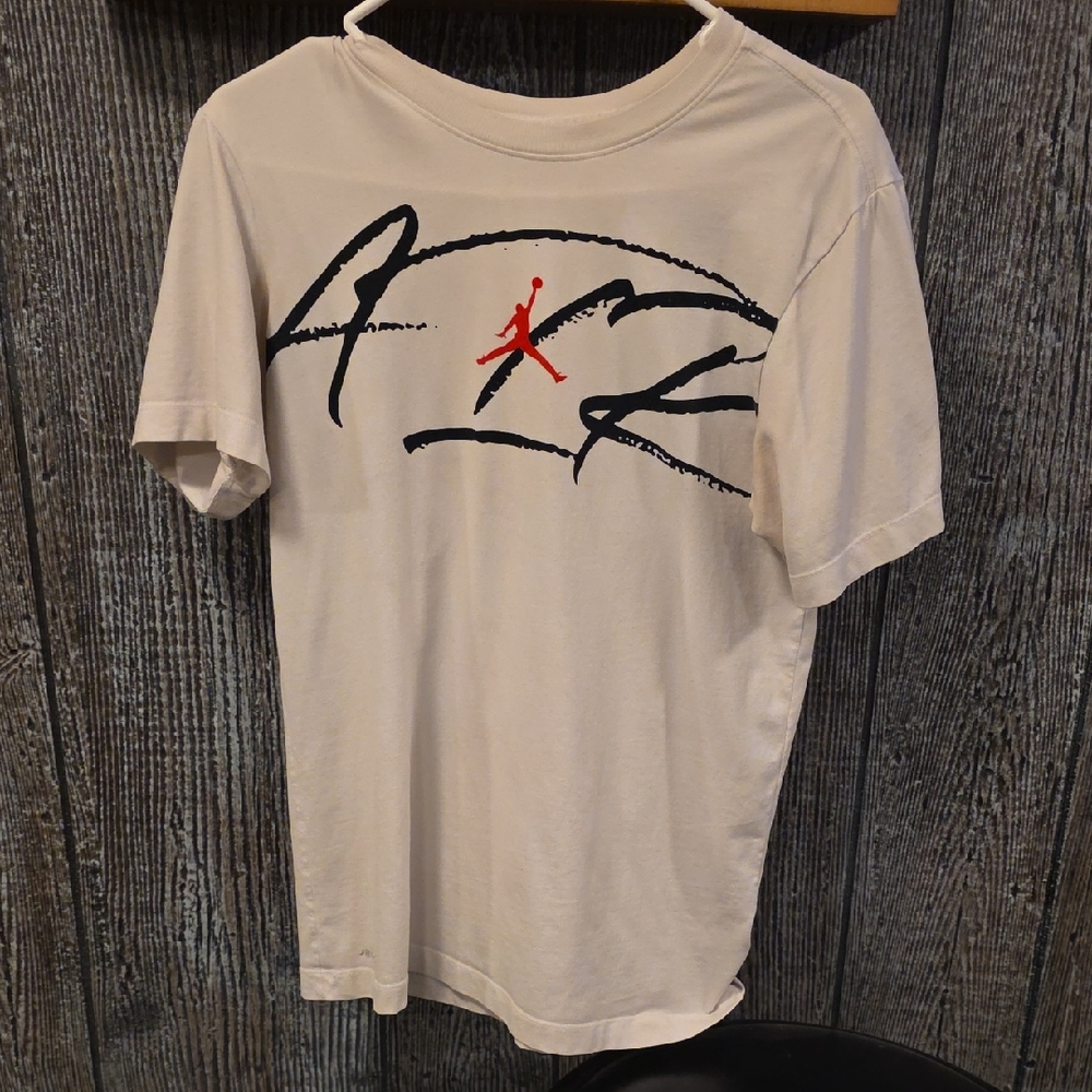 Jordan Beige T-Shirt with Red and Black Graphic